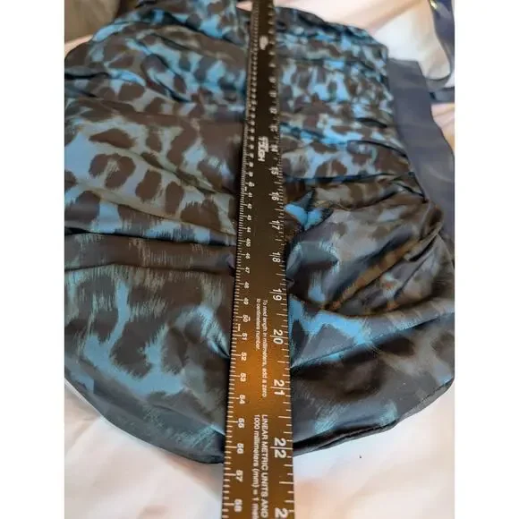 Dennis Basso Pleated Hobo Reversible 22x14 Boho Tote Animal Print Royal Blue - Picture 2 of 4